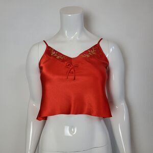 Vintage 80s Red Satin Embroidered Crop Top